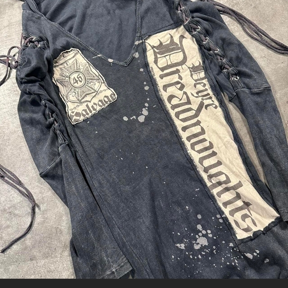 Salvage Vintage Y2K Black Hooded Dress With INSANE GRAPHICS!! M - Picture 2 of 7